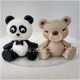 Topo de bolo Casamento Panda e Ursa Biscuit