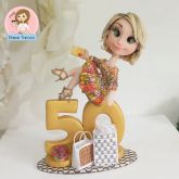 Topo de bolo 50 anos feminino Biscuit