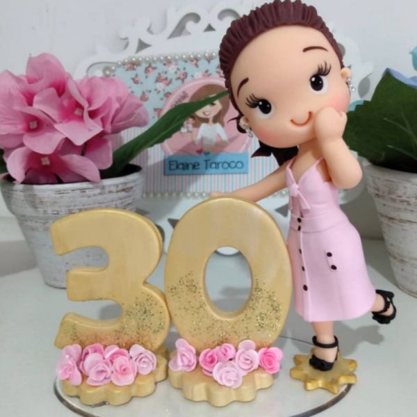 Topo de bolo 50 anos feminino Biscuit - Ateliê Elaine Taroco